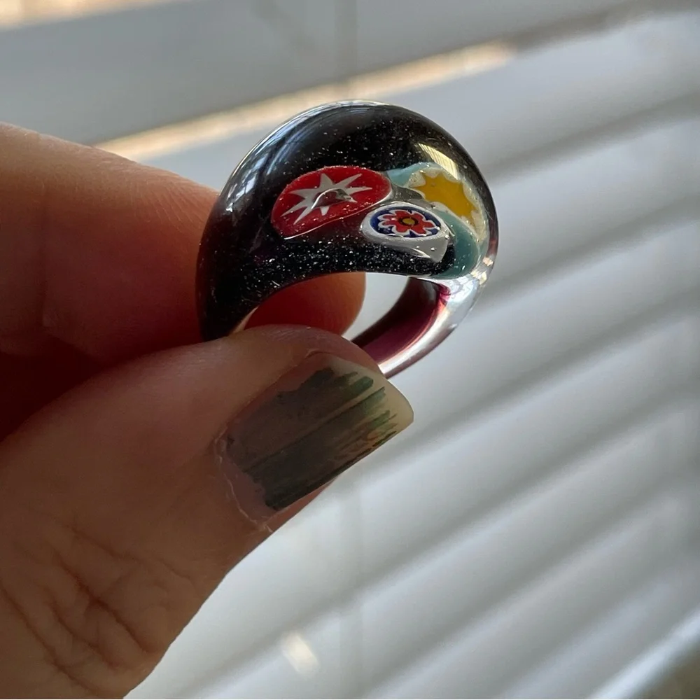 Vintage art glass millefiori trio dome ring sommerso purple sz 4.75